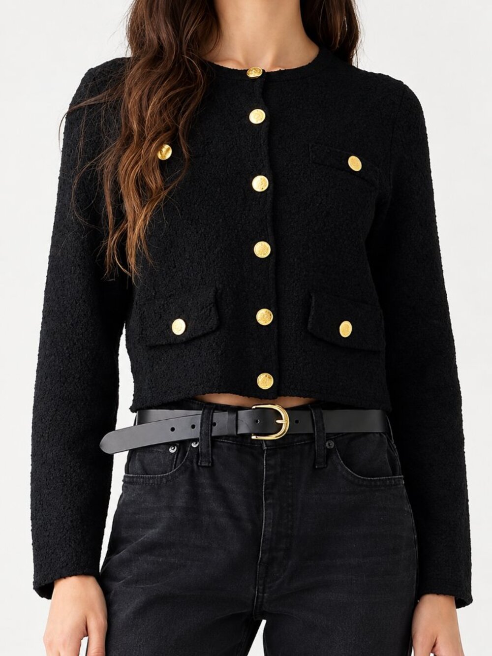 J.Crew Women M Black Boucle Lady Jacket Gold Buttons Old Money Preppy